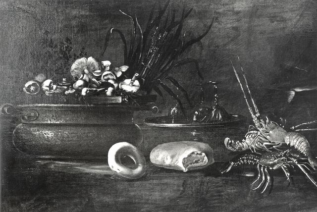 Foto Wells — Anonimo napoletano - sec. XVII/ XVIII - Natura morta con crostacei, pane e funghi — insieme